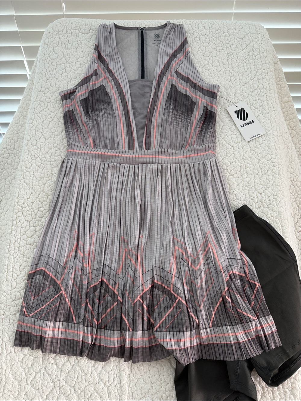 K-Swiss Women's Gray Pleated Mini Dress with Pink Accents